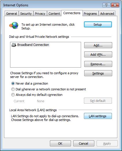Connections and LAN Settings