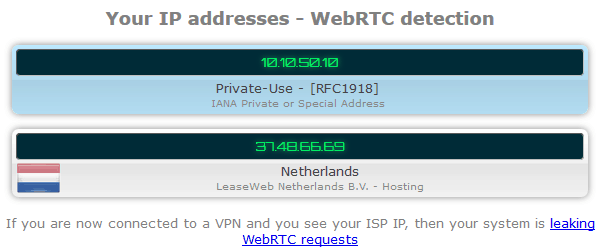 WebRTC Leak Test - IPLeak.net